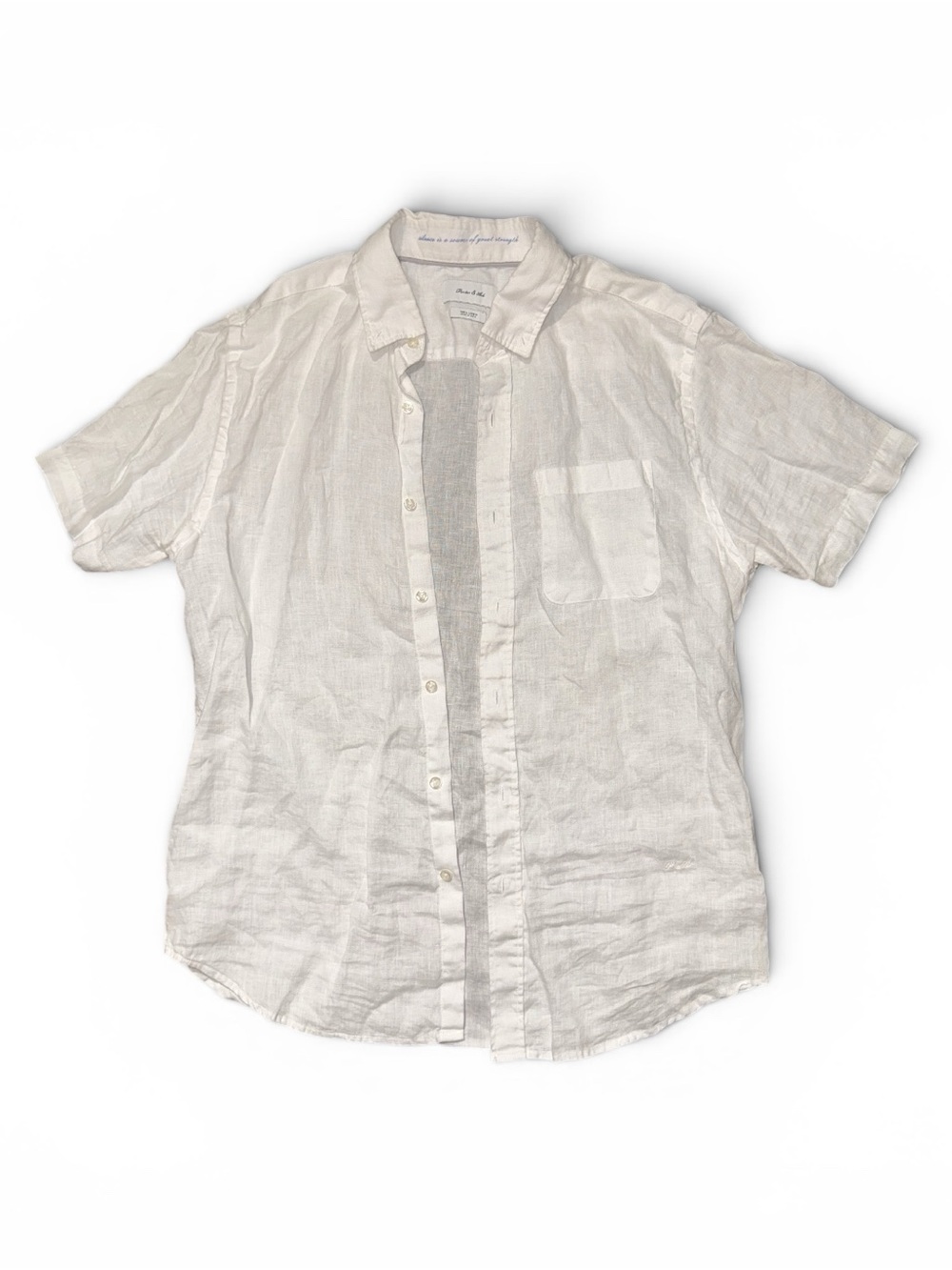 Porter & Ash Men's White Light Linen Short-Sleeve Button-Up Shirt Medium